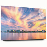 Acrylic print of a large abstract depiction of Nova Scotia scenery, in cool blue tones, ideal for bedroom or dining room art.