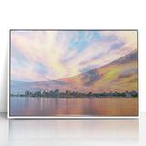 Acrylic print of a serene Nova Scotia landscape, framed in white, ideal for modern nursery decor.