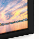 Framed canvas of a textured, colorful abstract design, ideal for living room decor, featuring black and vibrant hues.
