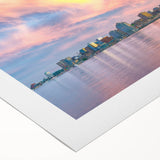 Art deco poster of Nova Scotia scenery in pastel shades, printed on rolled canvas, suitable for dining room wall art.