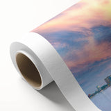 Art deco poster of Nova Scotia scenery in muted blue tones on rolled canvas, ideal for nursery wall art.