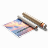 Rolled print of Nova Scotia landscape with soft floral elements in pastel shades.