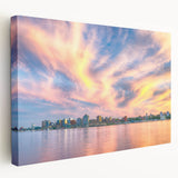 Scenic Nova Scotia landscape on stretched canvas, featuring cool blues and greens, suitable for kitchen wall art.