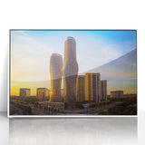 Acrylic print of a serene Ontario landscape in muted earth tones, framed in white.