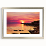 Textured abstract art print of a serene Prince Edward Island landscape in muted greens and blues, framed with a silver mat.