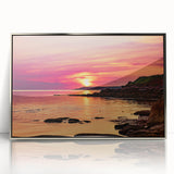 Mid-century modernist art depicting a serene Prince Edward Island landscape in muted green and blue tones.