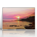 Acrylic framed poster of Prince Edward Island scenery in art deco style, with muted blue and green tones.