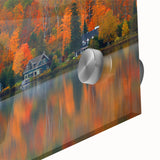Large abstract wall art of Quebec scenery in muted earth tones on acrylic glass, suitable for dining room ambiance.