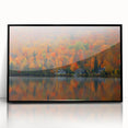 Large abstract wall art depicting a stylized Quebec scenery in muted colors on a framed acrylic.