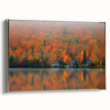 Landscape art painting of Quebec scenery on framed canvas, featuring vibrant colors with vintage poster style.