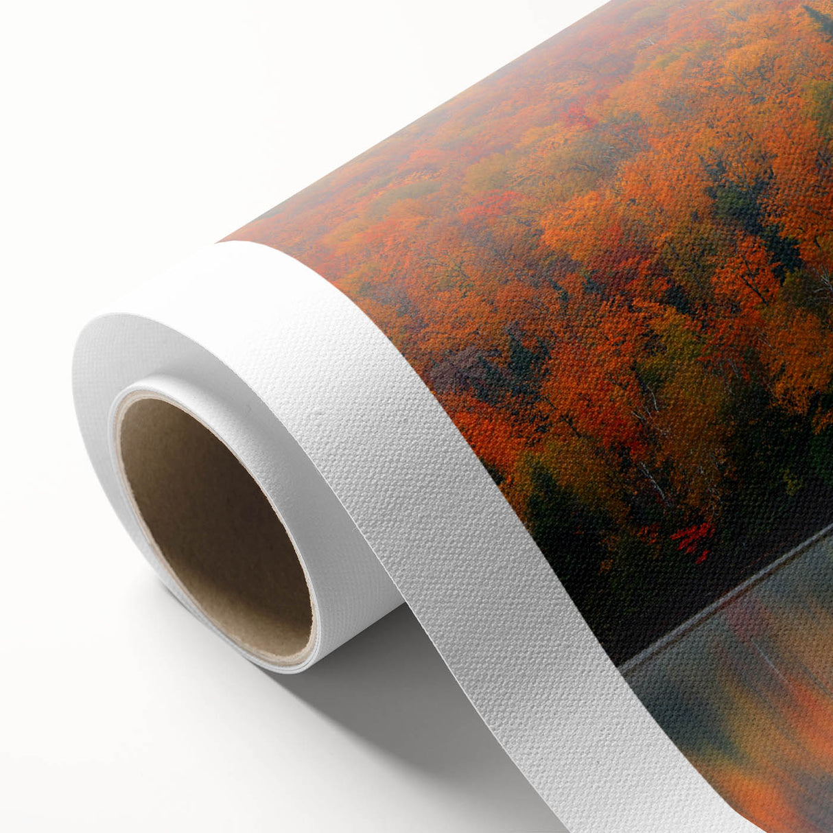 Art deco poster of Quebec scenery in soft blue and white hues on rolled canvas.