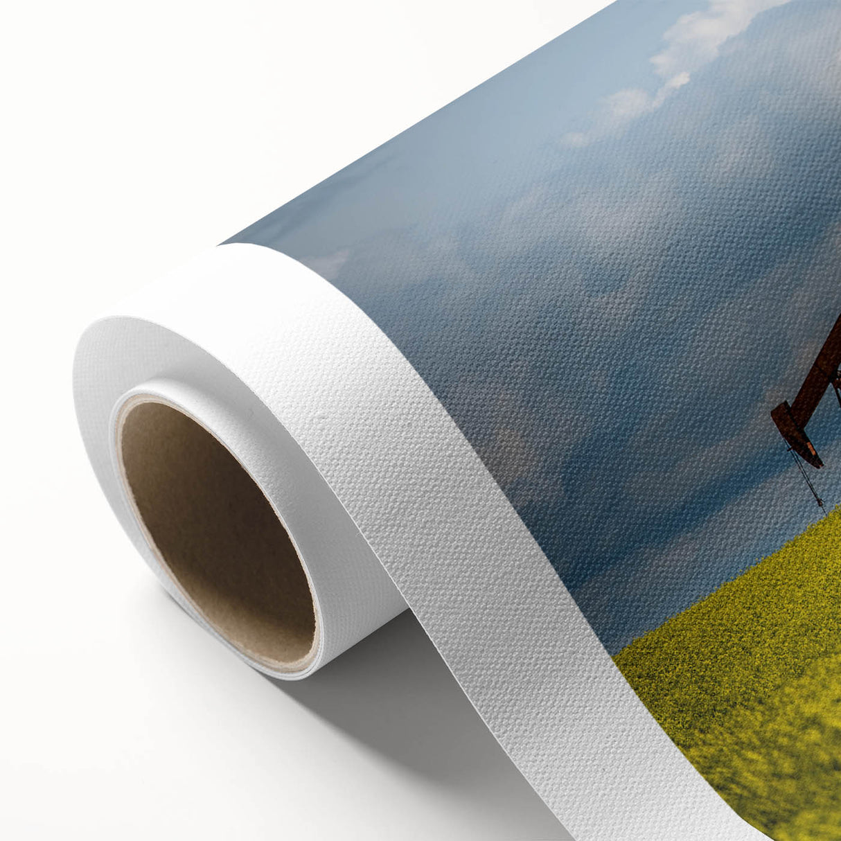 Art deco poster of a serene Saskatchewan scenery in pastel shades, rolled canvas, ideal for nursery wall art.