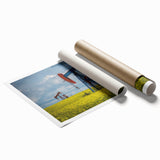Extra large rolled print of Saskatchewan scenery with vibrant floral elements, ideal for classy bathroom wall art.