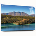 Large abstract wall art of Yukon scenery in muted earth tones on acrylic glass, ideal for bedroom or dining room decor.
