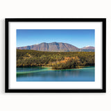 Extra large textured abstract art print of colorful Yukon scenery on a black framed canvas, ideal for living room decor.
