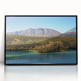 Large abstract wall art depicting Yukon scenery in muted earth tones on a framed acrylic, suitable for modern art wall decor.