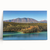 Black and white photograph of Yukon scenery on stretched canvas, ideal for kitchen wall art or bedroom decor.