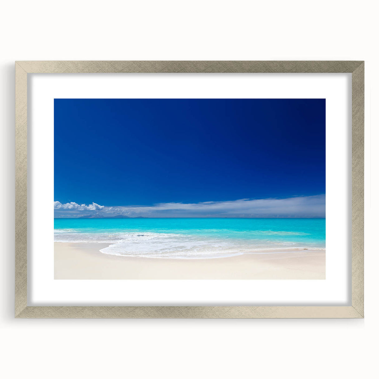 Extra large abstract art print with textured blue and green hues, framed in silver, ideal for living room decor.