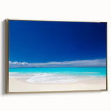 Framed canvas wall art featuring a vintage-style Caribbean landscape with muted gold and black tones.