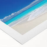 Art deco poster featuring a serene Caribbean beach scene on rolled canvas, suitable for dining room wall art.