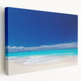 Panoramic Caribbean seascape on stretched canvas, featuring vivid blue and green tones, ideal for kitchen wall art.