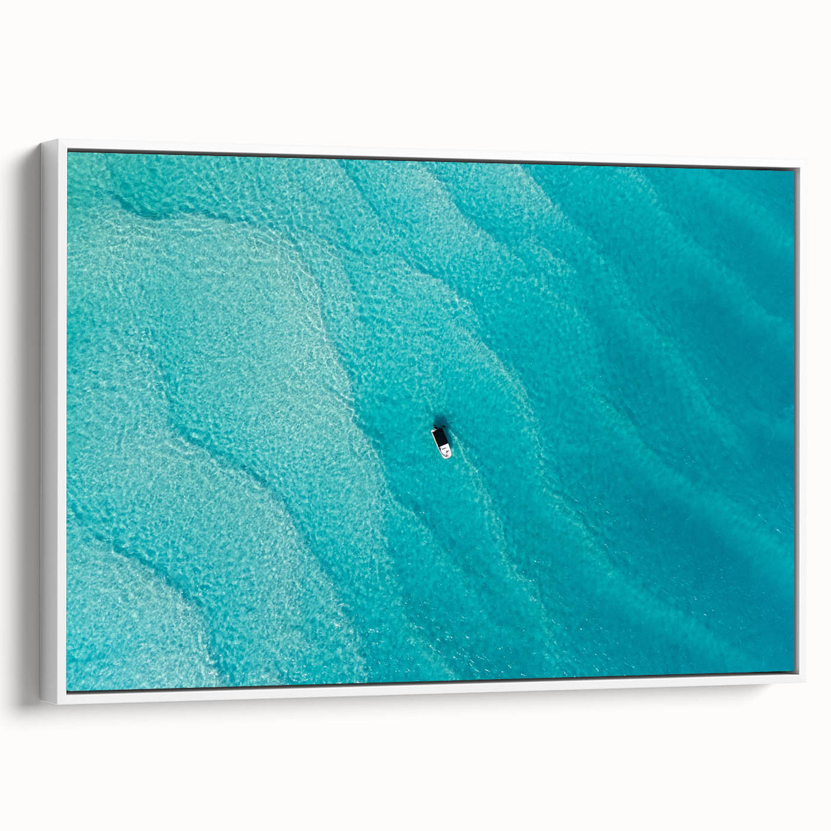 Vintage poster art of a Caribbean Bahamas scenery on a large framed canvas, featuring vibrant colors.