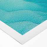 Art deco poster of a Caribbean scenery in muted aqua and sand tones on rolled canvas, suitable for dining room decor.