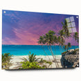 Acrylic print of a Caribbean scenery with vibrant blue and green tones, ideal for bedroom or dining room decor.