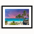 Extra large abstract art print of a vibrant Caribbean scene on a textured canvas, framed in black.