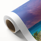 Art Deco style poster of a Caribbean scenery on rolled canvas, with pastel shades, ideal for nursery wall art.