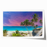 Extra large rolled print of a Barbados beach scene in vibrant blues and greens, ideal for dining room wall art.