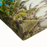 Large art depicting a black and white Caribbean landscape on stretched canvas, suitable for bedroom decor.