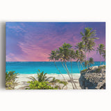 Black and white panoramic photo of Barbados on stretched canvas, ideal for kitchen wall art.