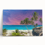 Black and white photo of a Caribbean beach on a large stretched canvas, ideal for kitchen wall art.
