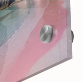 Large abstract wall art in vibrant blue and green hues on acrylic glass, ideal for dining room ambiance.