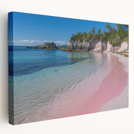 Large art print of a Caribbean scenery on stretched canvas, featuring vibrant blue and green tones.