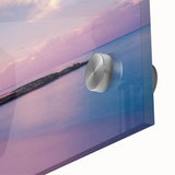 Large abstract wall art depicting a Caribbean scenery on acrylic glass, in vibrant blues and greens.