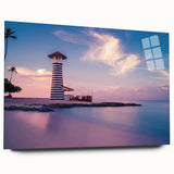 Large abstract wall art of Caribbean scenery, acrylic glass, in vibrant blue and green tones.