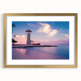 Abstract art print of a Caribbean scene in muted blue and green tones, framed in gold, ideal for dining room decor.