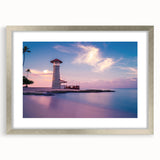 Extra large abstract art print featuring textured Caribbean scenery in muted blue and green tones on a framed canvas.