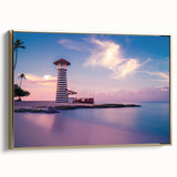 Vintage poster art of a Caribbean scene on framed canvas, featuring vibrant colors and gold accents.