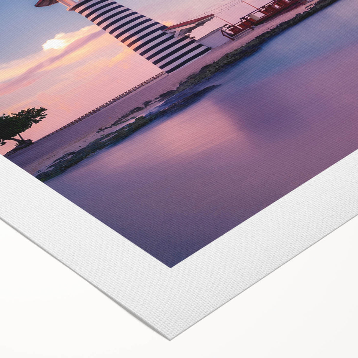 Art deco poster featuring a serene Caribbean scene with soft blue and sandy hues, ideal for dining room wall art.