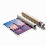 Extra large rolled print of a Caribbean scenery with lush florals in vibrant colors, ideal for classy bathroom wall art.