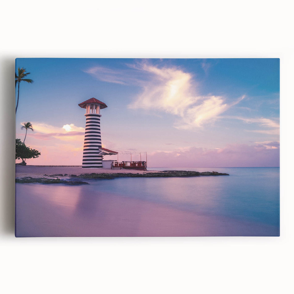 Black and white stretched canvas of a Caribbean beach scene, ideal for kitchen wall art or bedroom ambiance.