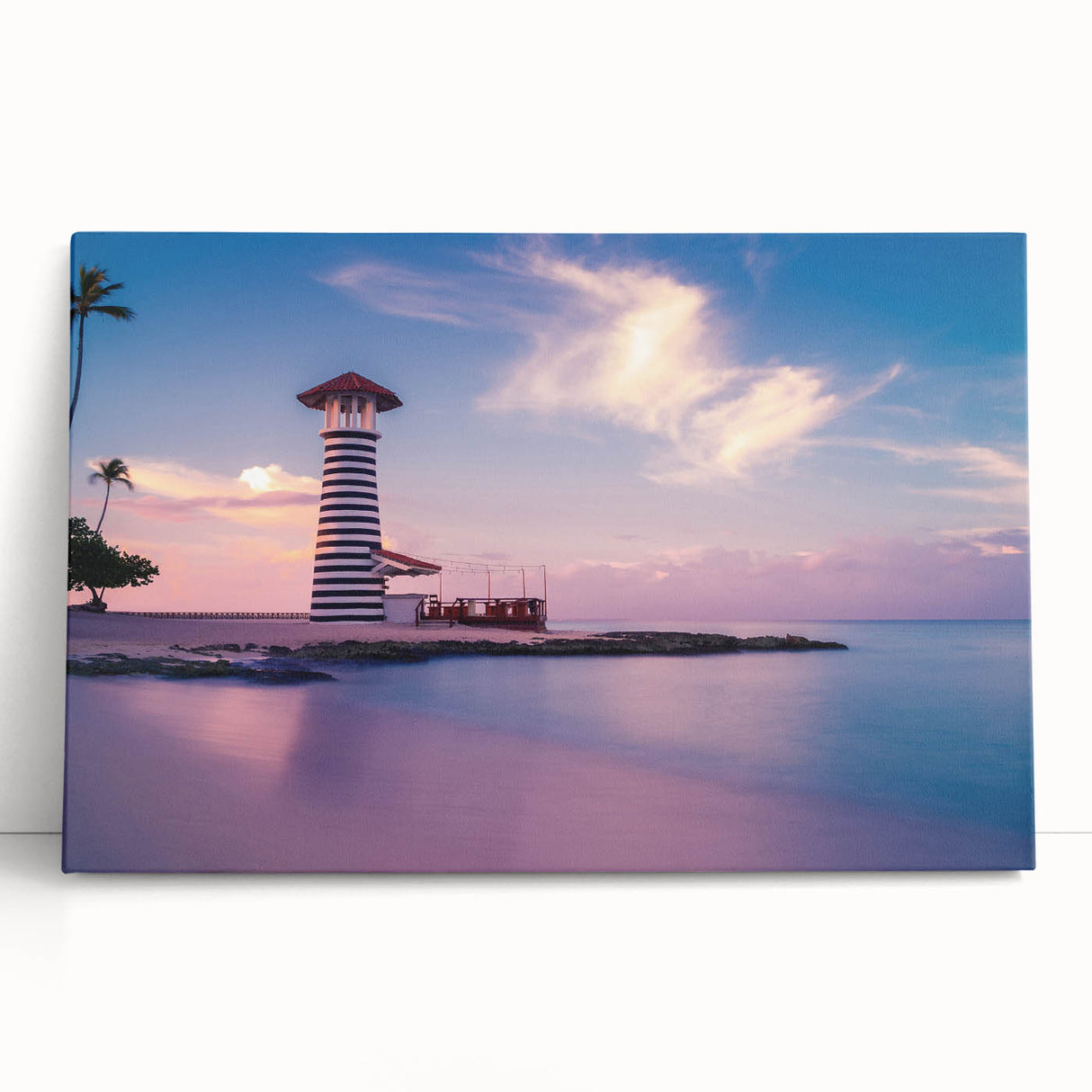 Large black and white stretched canvas of a Caribbean scenery, ideal for kitchen wall art.