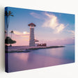 A large art print on stretched canvas depicting a vibrant Caribbean beach scene, ideal for kitchen wall art.