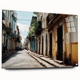 Large abstract wall art of a Caribbean scenery in vibrant blue and green hues on acrylic glass.