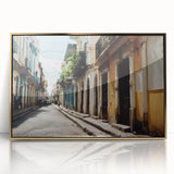 Mid-century modernist art depicting a Caribbean landscape in vibrant colors on a framed acrylic print.