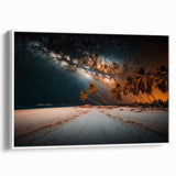 Vintage poster art of a Caribbean scenery on framed canvas, featuring vibrant colors, ideal for living room decor.