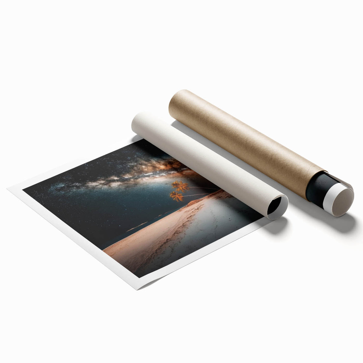 Extra large rolled print of a Caribbean scenery with vibrant blue and green tones, ideal for classy bathroom wall art.